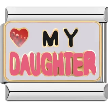 "❤️ My Daughter" text with a red heart and pink "Daughter" text on a white background Italian charm bracelet link
