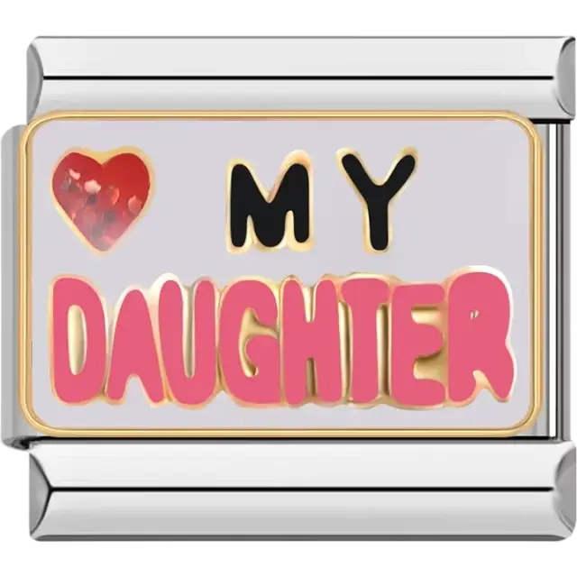 "❤️ My Daughter" text with a red heart and pink "Daughter" text on a white background Italian charm bracelet link