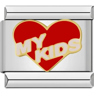 Red heart with “MY KIDS” text Italian charm bracelet link