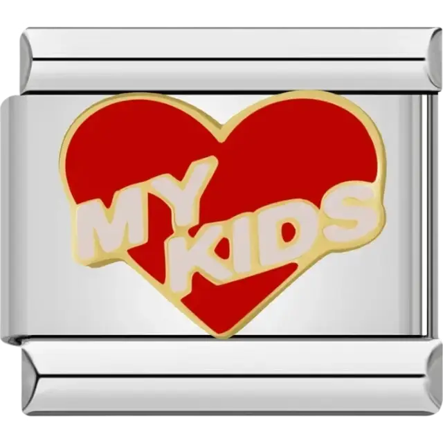 Red heart with “MY KIDS” text Italian charm bracelet link