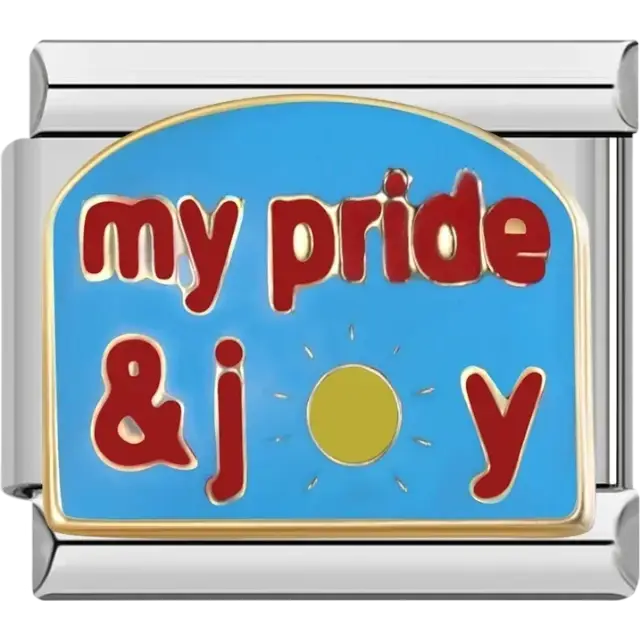 “My pride &amp; joy” text with sun detail Italian charm bracelet link