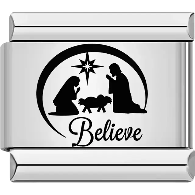 Black nativity scene believe Italian charm bracelet link