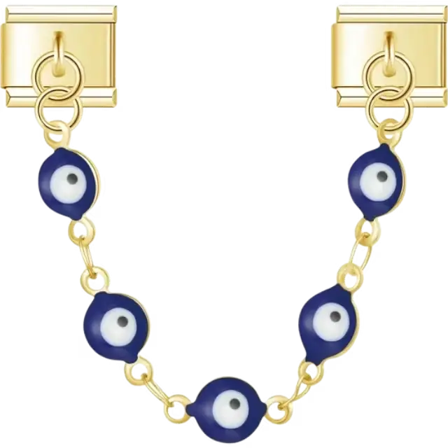 Safety chain charm with navy blue evil eye beads design Italian charm bracelet link
