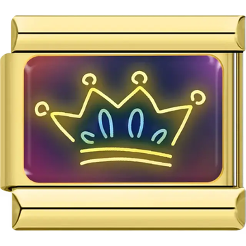 Yellow neon crown on multicolor background Italian charm bracelet link