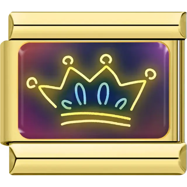 Yellow neon crown on multicolor background Italian charm bracelet link