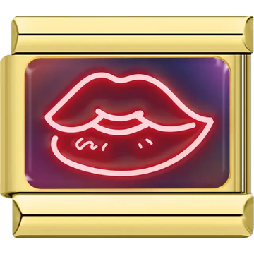 Red neon lips outline on multicolor background Italian charm bracelet link