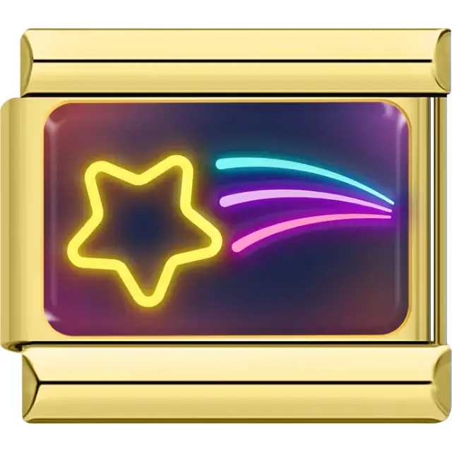 Yellow neon star with multicolor shooting trail Italian charm bracelet link