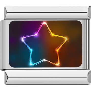 Glowing multicolored neon star with a dark background Italian charm bracelet link