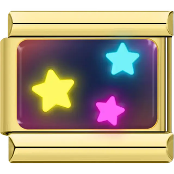 Yellow blue and pink neon stars on multicolor background Italian charm bracelet link