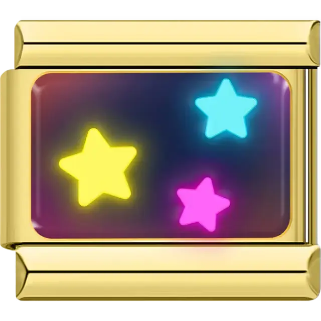 Yellow blue and pink neon stars on multicolor background Italian charm bracelet link