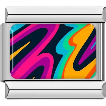 Pink orange teal yellow navy wavy abstract pattern Italian charm bracelet link