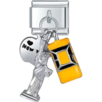 New York City design with apple Statue of Liberty and yellow taxi Italian charm bracelet link