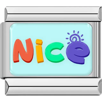 Light blue background colorful "Nice" text Italian charm bracelet link