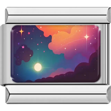 Bright moon stars teal purple pink orange clouds space Italian charm bracelet link