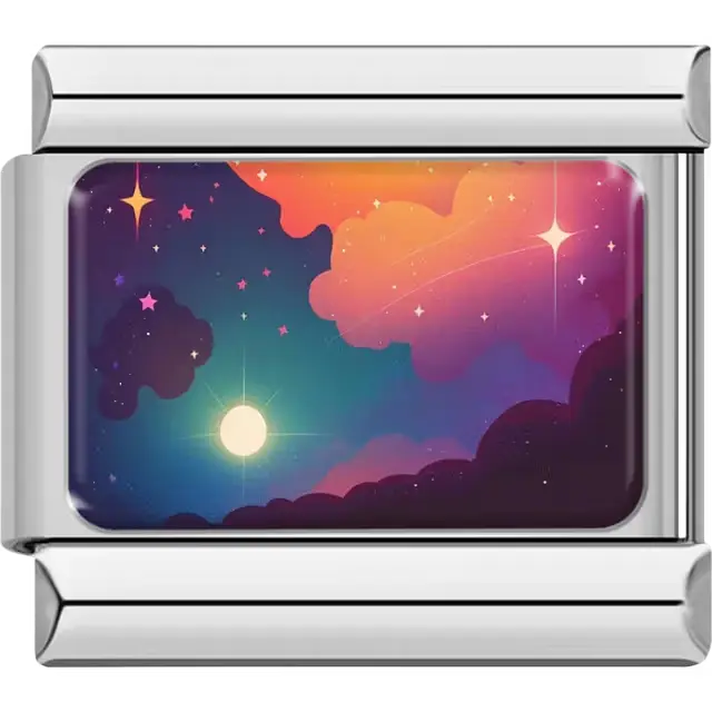 Bright moon stars teal purple pink orange clouds space Italian charm bracelet link