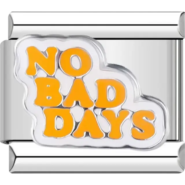 White cloud charm with bold orange “No Bad Days” text Italian charm bracelet link