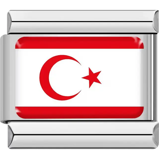 Red crescent moon red star white background red borders Northern Cyprus flag Italian charm bracelet link
