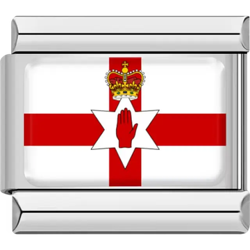 Red cross white background six pointed star red hand gold crown Northern Ireland flag Italian charm bracelet link