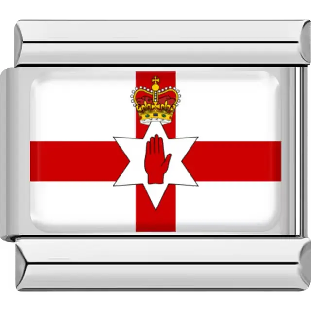 Red cross white background six pointed star red hand gold crown Northern Ireland flag Italian charm bracelet link