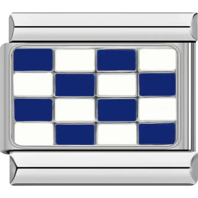Blue and white checkered November maritime flag meaning "No" or "Negative" Italian charm bracelet link
