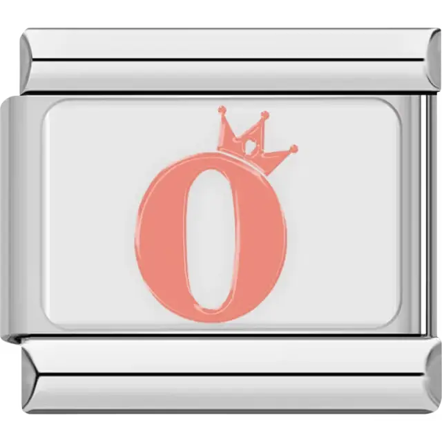 Pink number "0" crown Italian charm bracelet link