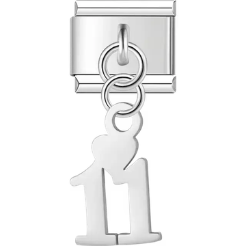 Number "11" heart dangle Italian charm bracelet link