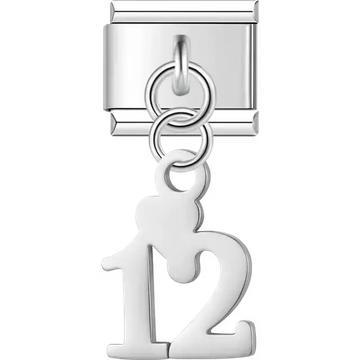 Number "12" heart dangle Italian charm bracelet link
