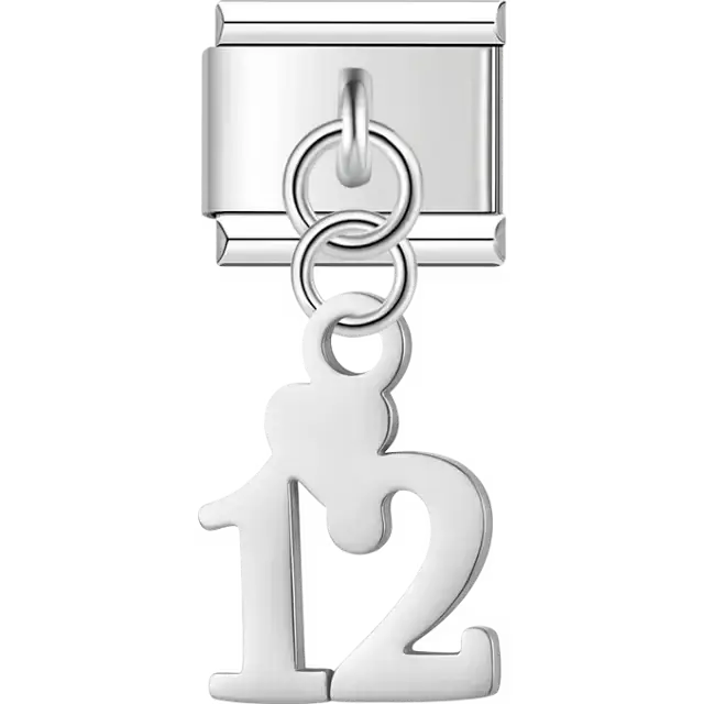 Number "12" heart dangle Italian charm bracelet link