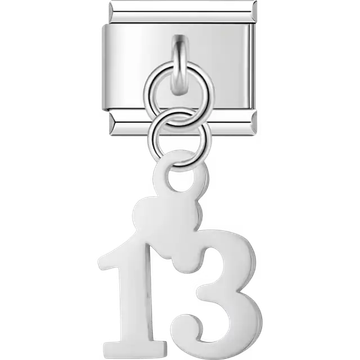 Number "13" heart dangle Italian charm bracelet link