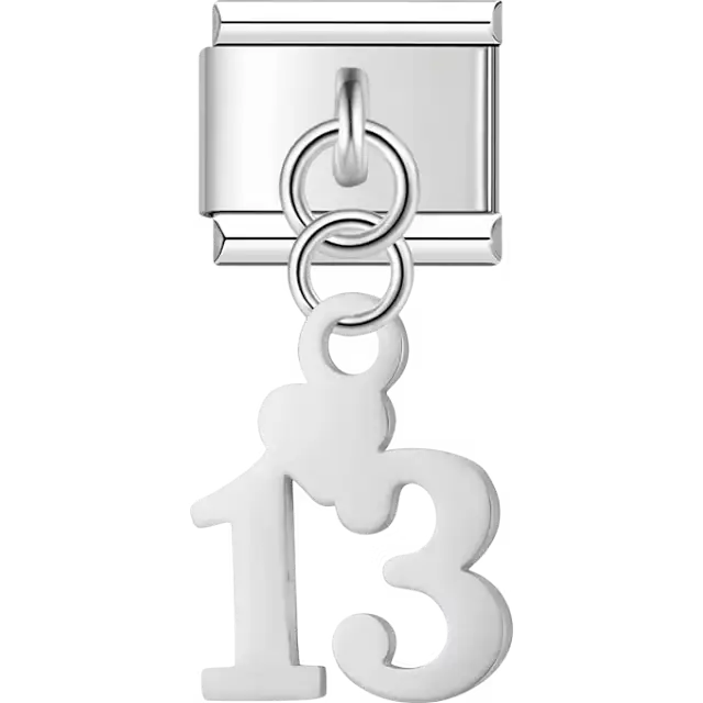 Number "13" heart dangle Italian charm bracelet link