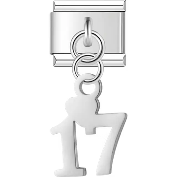 Number "17" heart dangle Italian charm bracelet link