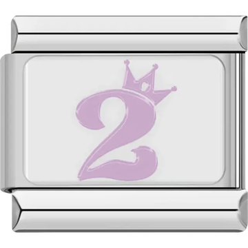 Pink number "2" crown Italian charm bracelet link