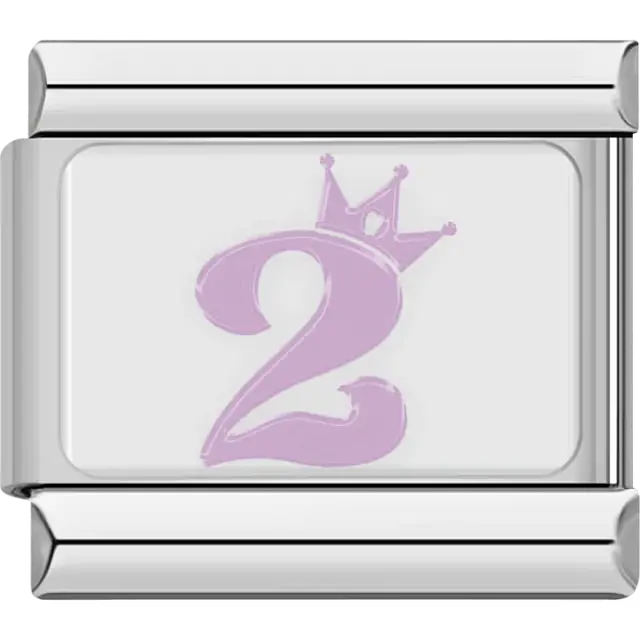 Pink number "2" crown Italian charm bracelet link