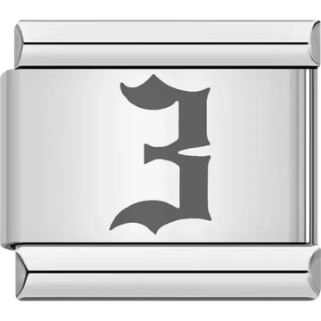 Gothic-style number "3" Italian charm bracelet link