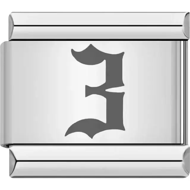 Gothic-style number "3" Italian charm bracelet link