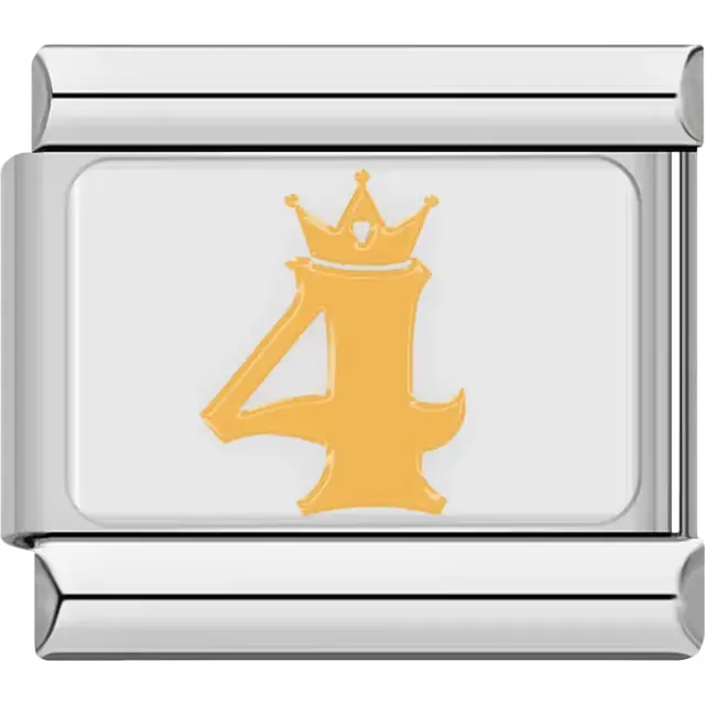 Gold number "4" crown Italian charm bracelet link