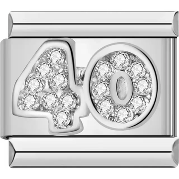 Number "40" with clear crystal accents Italian charm bracelet link