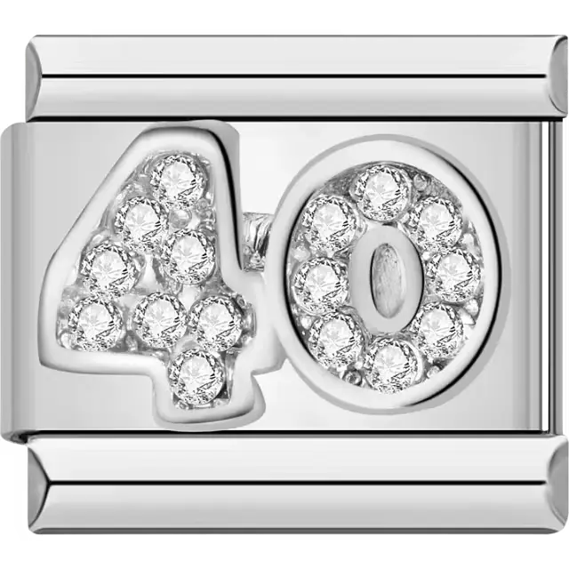 Number "40" with clear crystal accents Italian charm bracelet link