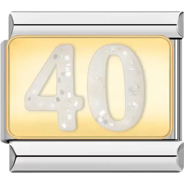 Number "40" with glittery accents on gold background Italian charm bracelet link