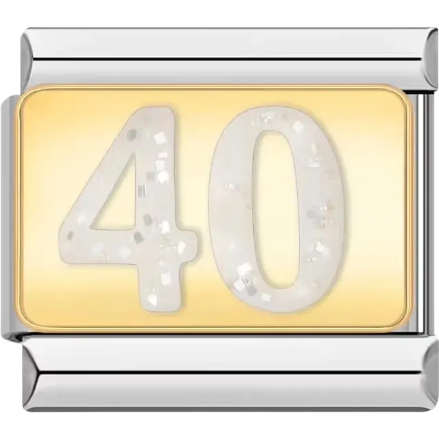 Number "40" with glittery accents on gold background Italian charm bracelet link