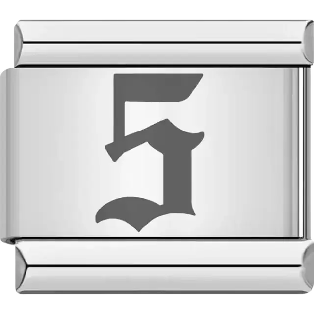 Gothic-style number "5" Italian charm bracelet link