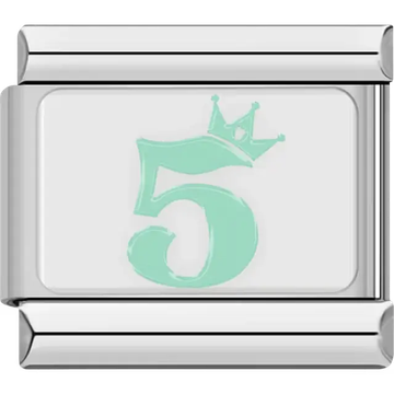 Green number "5" crown Italian charm bracelet link