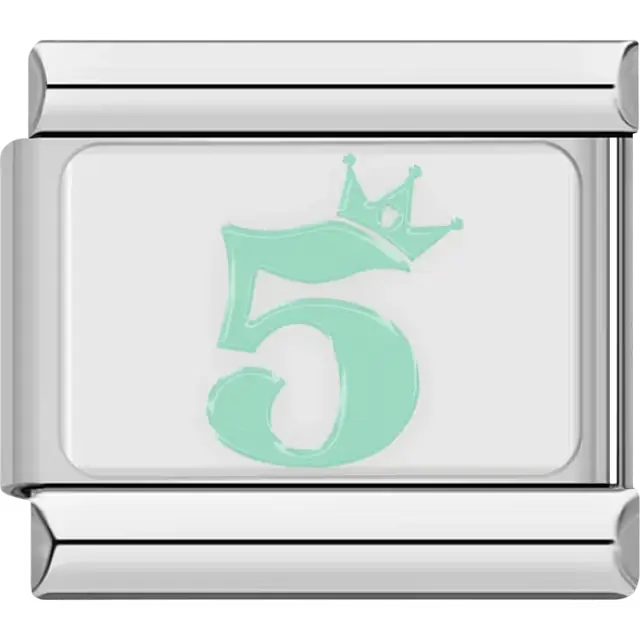 Green number "5" crown Italian charm bracelet link