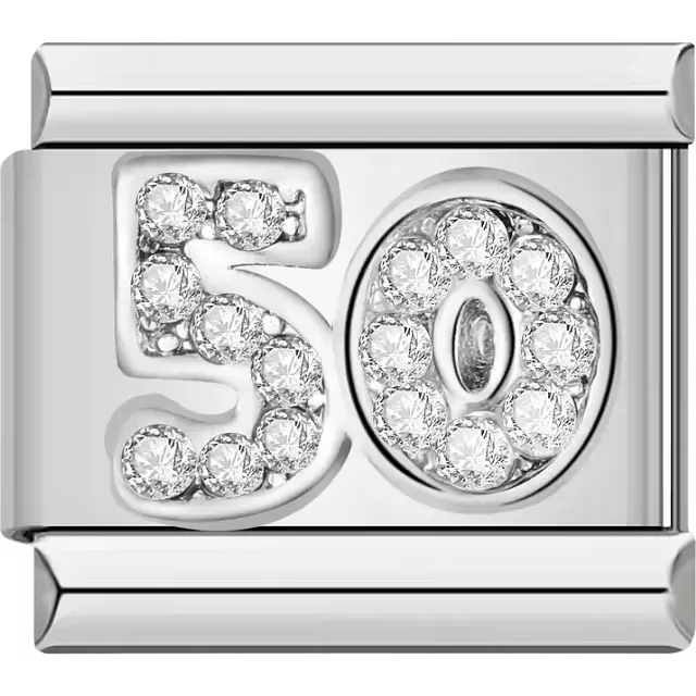 Number "50" with clear crystal accents Italian charm bracelet link