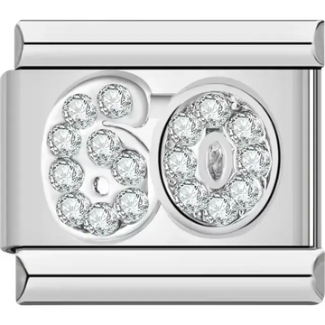 Number 60 with clear crystal accents Italian charm bracelet link