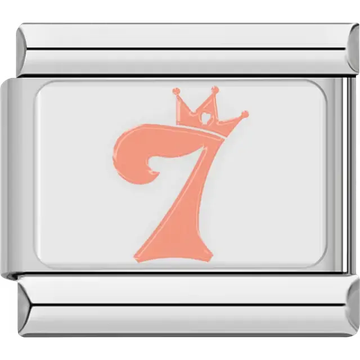 Orange number "7" crown Italian charm bracelet link