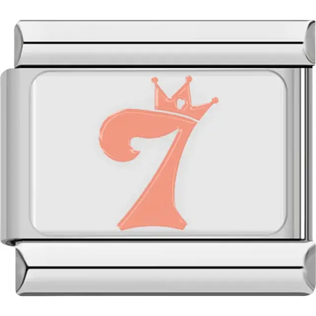 Orange number "7" crown Italian charm bracelet link