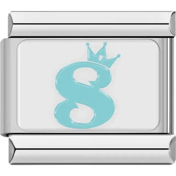 Blue number "8" crown Italian charm bracelet link