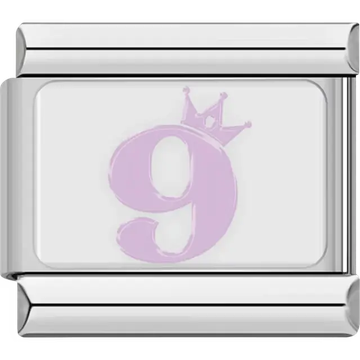 Purple number "9" crown Italian charm bracelet link