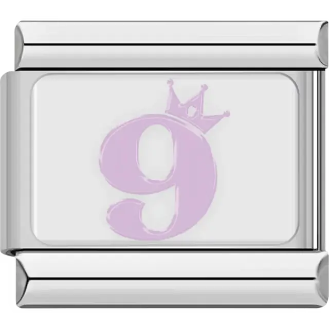 Purple number "9" crown Italian charm bracelet link